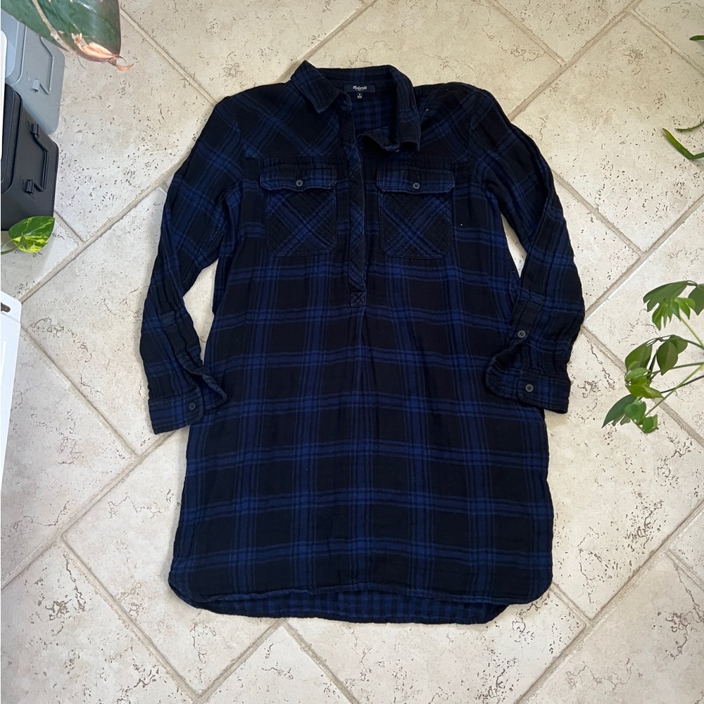 Madewell Day Walk Blue Plaid Dress